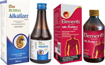 Rudraa Alkalizer Syrup For Renal Stone And ELEMENTS WELLNESS Uri Flush 3 Liquid to dissolve 3 types of urinary stone