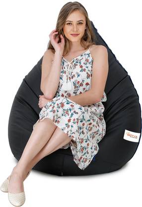 Sattva XXXL Black with Royal Blue Piping Teardrop Bean Bag  With Bean Filling