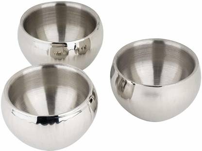 Param UPYOG Stainless Steel Serving Bowl Double Wall Insulated Stainless Steel Serving Multipurpose Bowl/Wati/Katori - Pack of 3