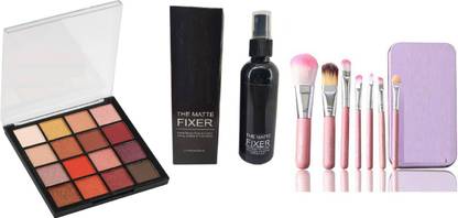 Dhaniji mini eyeshadow 01 16 shades with 1 makeup fixing spray & 7 meww brushes set with storage box