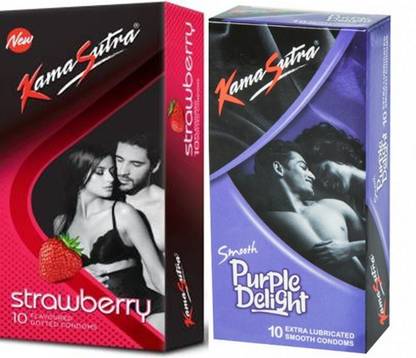 Kamasutra Strawberry Flavour 10's + Purple Delight Smooth 10's Condom