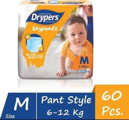 drypers Pant Style Premium Diaper, Medium Size, 60 Counts - M