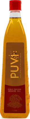Puvi Cold Pressed Gingelly/Sesame Oil (Virgin, Chekku/Ghani) - 1 Litre Sesame Oil Plastic Bottle