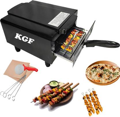 KGF Electric Tandoor with Auxiliary Equipment (Black) (14 Inch) 2000wt with pizza cutter, Magic cloths, 1 Grill, 4 Skewers, 1Recipe book, 4 legs, 1 handle (14 INCHES) Electric Tandoor