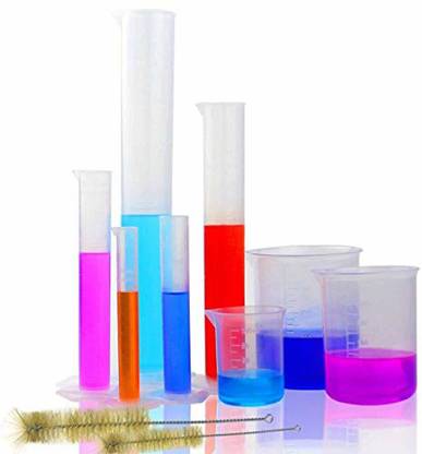 DIY Crafts 5 Clear Plastic Graduated Cylinders with 3 Plastic Beakers and 2 Test Tube Brushes PP (Polypropylene) Graduated Cylinder