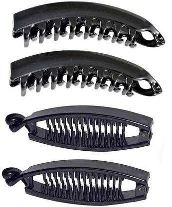 BHARATGAURAV Banana Comb Clip (8cm) Hair Grip Ponytail Holder Hair Accessories (Plastic Black Pack of 4) Banana Clip
