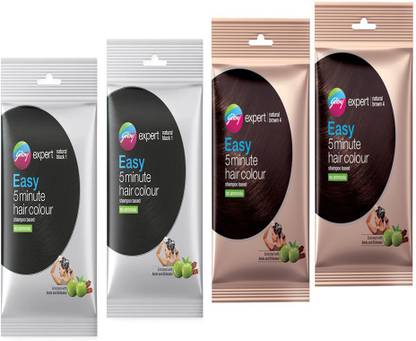Godrej Easy 5 minute Hair Color Shampoo Based Natural Brown4 + Natural Black1 4X20ml , Multi Color