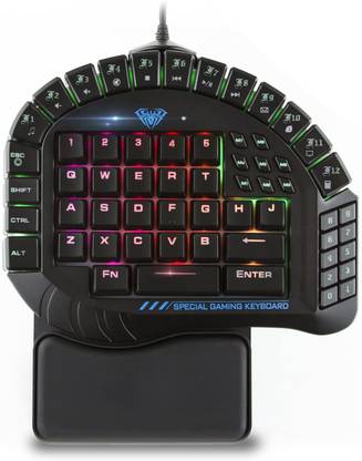 Aula Excalibur One Handed Mechanical Gaming keypad, Blue Switches, Software Customizable RGB Backlit Effects, 8 Programmable Macro Keys, and Removable Wrist Rest Wired USB Standard Gaming Keyboard Compatible with Desktop, Laptop, Mac