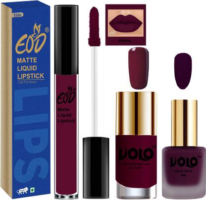 EOD Liquid Matte Lipstick Matte Nail Polish and Ultra Shine Nail Polish Unique Combo Set of 3(Wine, Wine, Light Wine)
