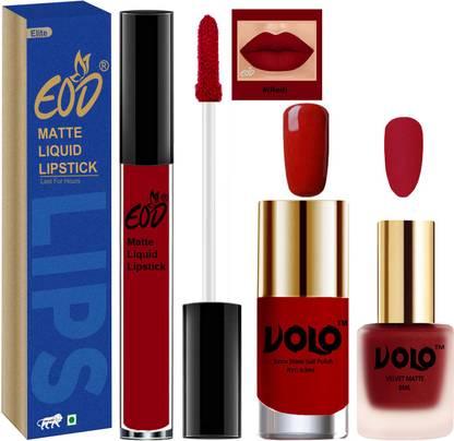 EOD Liquid Matte Lipstick Matte Nail Polish and Ultra Shine Nail Polish Unique Combo Set of 3(Red, Tomato Red, Passion Red)
