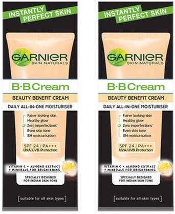 GARNIER B.B Cream Beauty Benefit cream Daily All-In- One Moisturiser SPF 24 / PA+++/UVA/UVB Protection 2X18 g