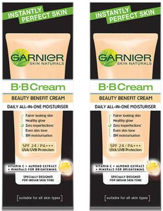 GARNIER B.B Cream Beauty Benefit cream Daily All-In- One Moisturiser SPF 24 / PA+++/UVA/UVB Protection 2X30 g