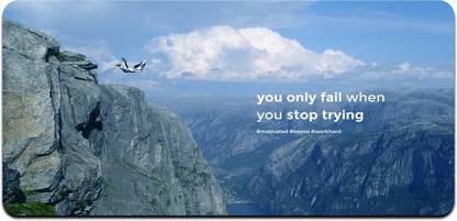 Ryca You Can Only Fail When You Stop Trying- Inspirational Quotes Wallpaper 3D Design High Resolution Desk Pad With Non-Slip Base For Gaming||PC||Laptop||Keyboard Mousepad