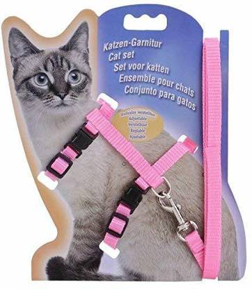 SHK Digitrade Cat Adjustable Nylon Harness Strap Collar with Leash Set Small Pet Walking for Kitten- Nylon (Pink) Cat Harness & Leash