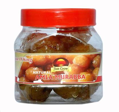 Sun Grow Mother Made Organic Ghar Ka Bana Natural Amla Murabba (Marmalade) with Almond (Badam) (Ingredient: Muskmelon Seeds Red Karonda Cherry Cardamom/Elichie) 500g Amla Murabba