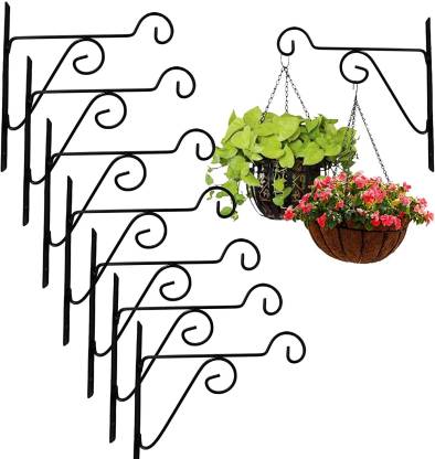 Leafy Tales Plant Hanger Brackets Wall Mounted - Metal Hanging Hooks, Holder for Indoor Outdoor Planters - Black - Set of 8 Plant Container Set
