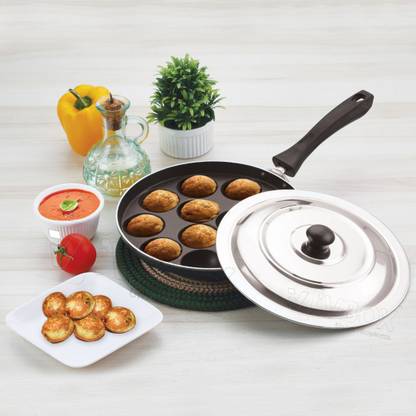 iVBOX Single Handle Non-Stick 12 Cavity Appam Pan, Paddu Patra Paniyarakkal Maker Paniarakkal with Lid 1 L capacity 23 cm diameter