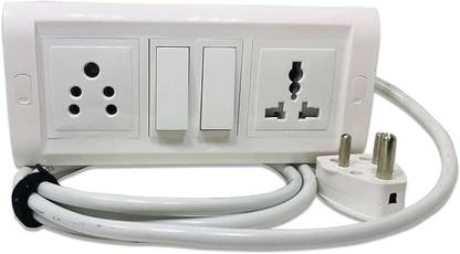 Ronofic Wire Board With short (1.5 Sq mm) 2 Socket 1 Switch 16 Amp 2 Meter Wire Extension Board (White)| Travel Extension body material Polycarbonate 2  Socket Extension Boards