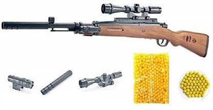इंडस्बे Kar98 K98 Gun Toys Set with Assault Rifle Kar98k Model, Simulation 4X Design Scop Toy Rifle Sniper Gun Toy for Kids Boys (1500 BB Plastic Bullets Included)