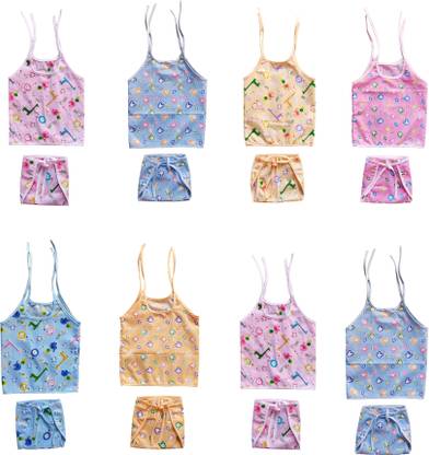 MOM & SON New Born Baby Boy's/Baby Girl's Summer Dress, Cotton Jhabla with Single Layer Cotton Nappies (0-3 Months)