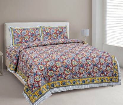 GLOWRIDE Cotton King Flat 144 TC Floral Bedsheet
