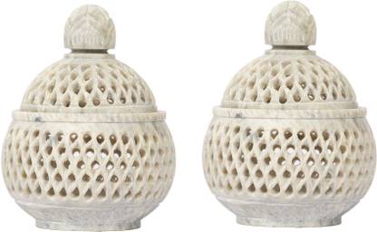 Cratly Set of 2 Candle holder Made of stone - Jali Pattern Stoneware 2 - Cup Tealight Holder Set