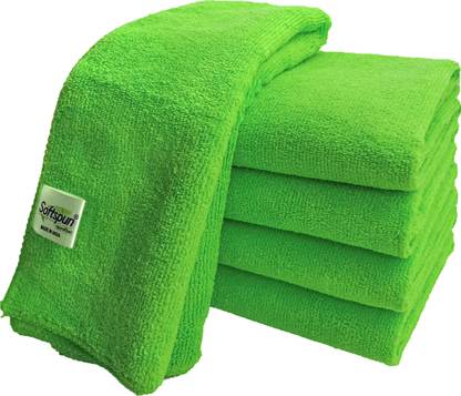 SOFTSPUN Microfiber Cloth - 5 pcs - 40x40 cms - 340 GSM Green Dry Microfiber Cleaning Cloth