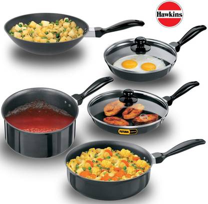 Hawkins Futura Non Stick Cookware Set NSET4 with Glass Lid Non-Stick Coated Cookware Set