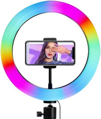 MI-STS 10 Inch Multi color Red Green Blue (RGB) and Normal Light Selfie Ring without Tripod & Remote Control, 360° Rotatable Photography Dimmable Studio Lighting for Live Streaming Ring Flash