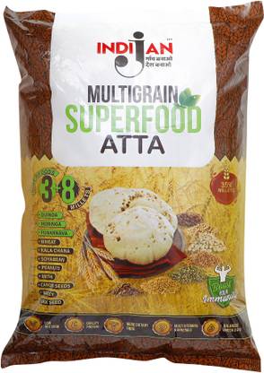 INDIJAN MULTIGRAIN SUPERFOOD ATTA/MULTIGRAIN ATTA WITH 35% MILLETS AND SUPERFOODS LIKE MORINGA LEAVES FIRST TIME,ALLROUNDER-100% TASTY,LOW NET CARB.HIGH IN PROTEIN,DIETARY FIBRE AND MULTI VITAMINS,ONE SERVE COVERS UPTO 50% OF RDA,5 KG