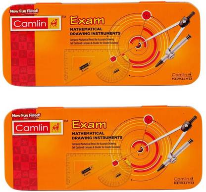 Camlin Set of 2 Kokuyo Exam Mathematical Drawing Instrument(Orange) Geometry Box
