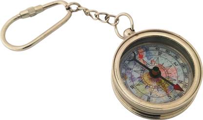Shoptreed Nickel Finish Brass Working Compass Keychain Key Chain