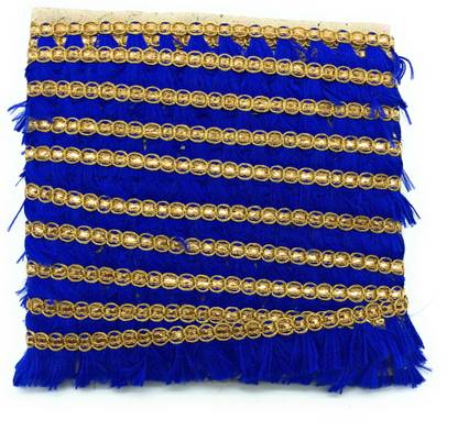 Lace styles KAV7284-BLUE Lace Styles SMALL GOLI JARI COTTON TASSELE JHALLER JARI LACE BORDER (9METERS)BLUE Lace Reel
