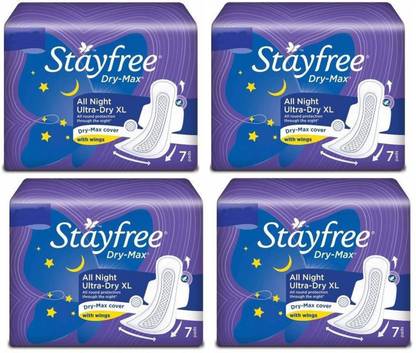 STAYFREE Dry Max Ultra Thin All Night Pads 7 +7+7+7 Sanitary Pads For Woman Sanitary Pad
