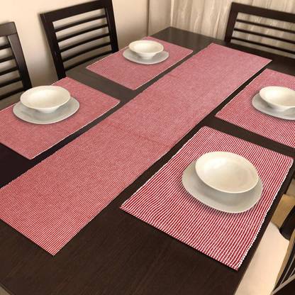 HOKiPO Red, White Organic Cotton Table Linen Set