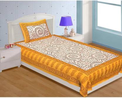 SKY WIINGS 256 TC Cotton Single Jaipuri Prints Flat Bedsheet