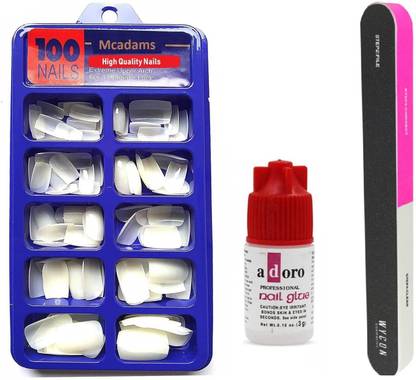 McAdams Reusable Acrylic Artificial Nails with Glue & 7 Ways Nail Buffer Filer Set Manicure Tool