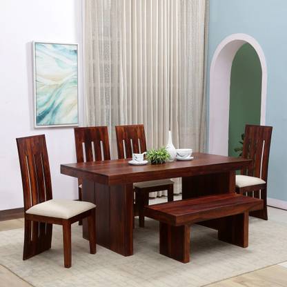 Kendalwood Furniture Premium Dining Room Furniture Wooden Dining Table with 4 Chairs & 1 Bench Solid Wood 6 Seater Dining Set