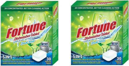 FORTUNE Dishwasher Tablets, 5 in 1 Action, Fresh Scent, 60 Count, 3X Better Cleaning Action. Dishwashing Detergent