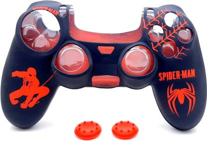 TMG Ps4 SPIDER-MAN Theme Silicone Protective Skin Case Cover with 2 PC Matching Thumb Grips for PS4 Controller(Red)  Gaming Accessory Kit