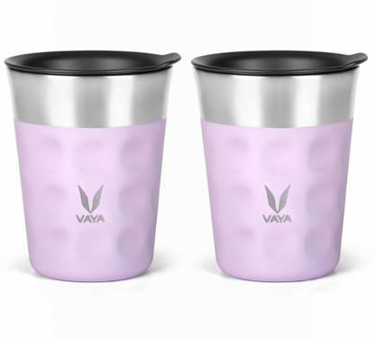 Vaya (Pack of 2) PopCup 500 ml (2 x 250 ml) Lilac Love - Steel Tumbler With Lid | Vacuum Insulated Stainless Steel Glass Tumbler With Lid For Adults, 250 ml Each, Set of 2 Glass Set Water/Juice Glass