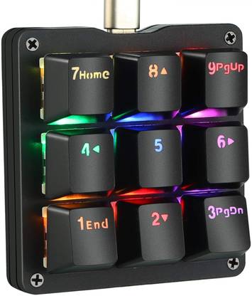 Koolertron One Handed Macro Mechanical Keyboard, RGB LED Backlit Portable Mini One-Handed Mechanical Gaming Keypad OSU! Keyboard 9 Fully Programmable Keys Blue Switches (Black) Wired USB Standard Gaming Keyboard Compatible with Desktop, Laptop, Mac
