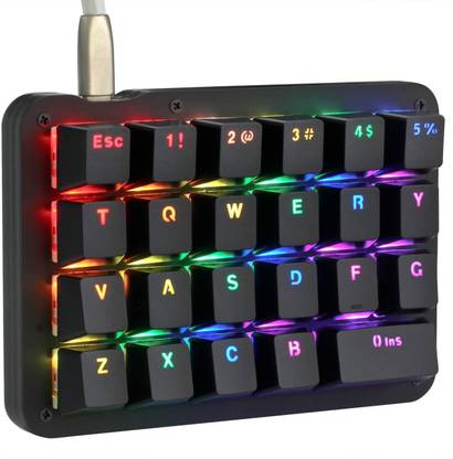 Koolertron One Handed Macro Mechanical Keyboard, RGB LED Backlit Portable Mini One-Handed Mechanical Gaming Keypad 23 Fully Programmable Keys Red Switches (RGB Backlit/Red switches) Wired USB Standard Gaming Keyboard Compatible with Desktop, Laptop, Mac