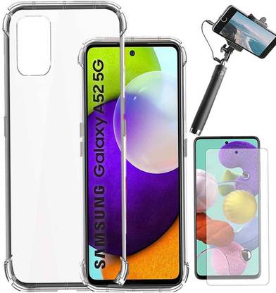RRTBZ Cover Accessory Combo for Samsung Galaxy A72 5G / A52 with Selfie Stick Monopod with Aux and Screen Guard