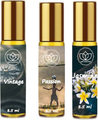 ASHTAAROMAS Set of 3 Vintage, Passion and Jasmine Roll On (8.5 ML Each) Perfume  -  25.5 ml