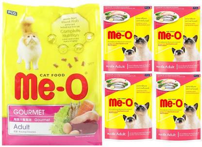 Me-O meo adult cat food dry & wet combo of 5 pcs by Aquatica Fishes ( 1 pack of meo adult gourmet 1.1 kg dry food)(4 pouch of meo adult sardine with red snapper in jelly 80 gm each)..... Chicken, Prawn, Vegetable, Sea Food, Fish 1.42 kg (5x0.28 kg) Dry Adult, Senior Cat Food