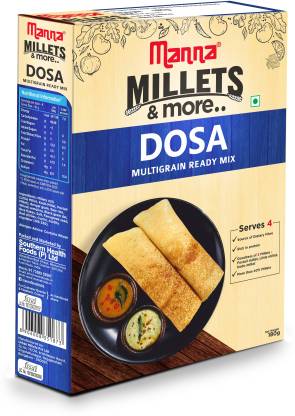 Manna Instant Multigrain Millet Dosa Ready Mix | Dosa Batter | Serves 4 | 100% Natural Ingredients | Made with Foxtail Millet, Little Millet & Kodo Millet | 180g 180 g