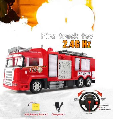 Jsk enterprise Gravity Sensor Steering Wheel Remote Control Rechargeable Fire Rescue Truck With Moveable Ladder And Fire Alarm Sound and Light