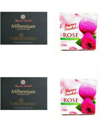 MYSORE SANDAL 2 MILLENNIUM + 2 ROSE SOAP