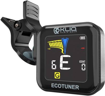 KLIQ EcoTuner - USB Rechargeable Clip-On Digital Tuner (with included charging cable) - with Guitar, Ukulele, Violin, Bass & Chromatic Tuning Modes (also for Mandolin and Banjo) Automatic Digital Tuner